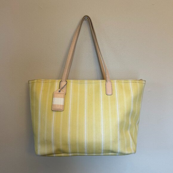 Coach Handbags - Coach 23108 Legacy Weekend Ticking Stripe Coated Canvas Yellow Tote